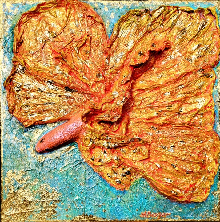 3D Bas-Relief Acrylic Painting "Goldfish" 绘画, 15.8x15.8 in