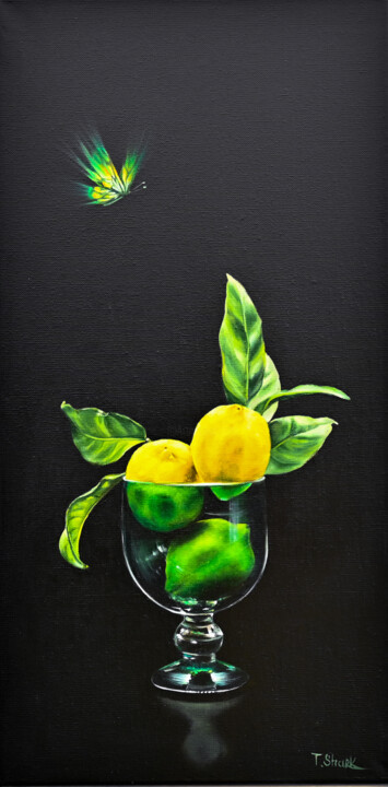 lemons in a green vase 绘画, 23.6x11.8 in