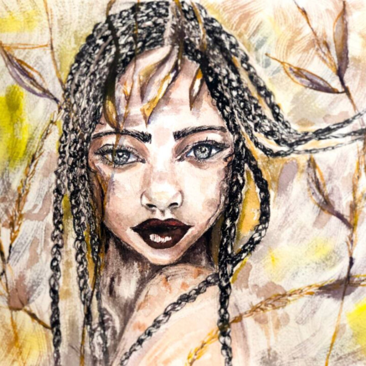 Drawing titled "Autumn minds" by Anna Kober, Original Artwork, Watercolor Mounted on artwork_cat.