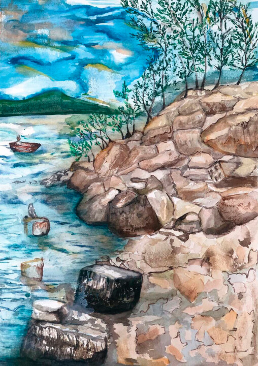 Drawing titled "Stones" by Anna Kober, Original Artwork, Watercolor