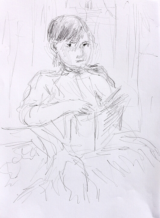 Dessin intitulée "Lecture d'Andersen" par Jean Mirre, Œuvre d'art originale, Crayon