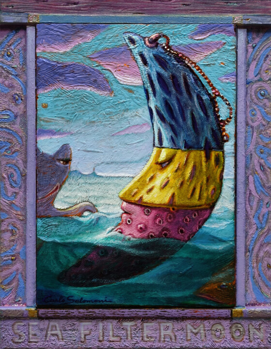 Pittura intitolato "SEA FILTER MOON" da Carlo Salomoni, Opera d'arte originale, Acrilico Montato su Pannello di legno