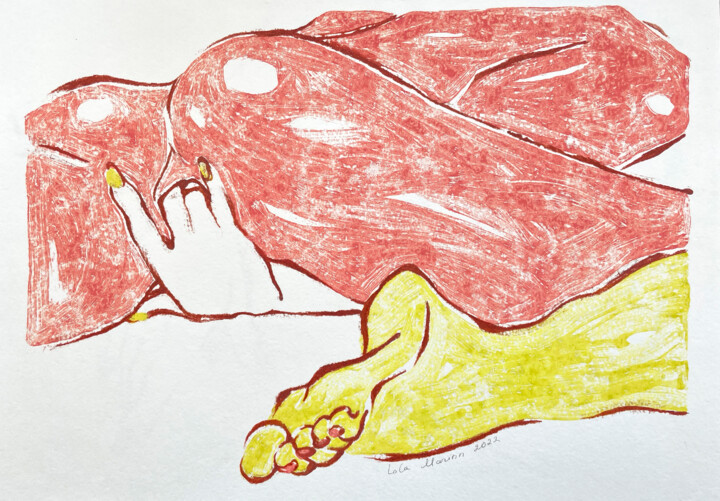 Red colored woman with yellow nails 印花与版画, 10.6x16.5 in