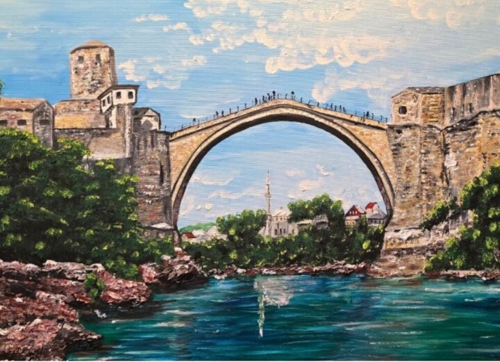 Old bridge in Mostar, Bosnia 绘画, 20x24 in