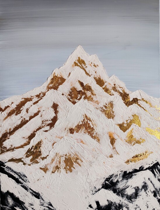 Painting titled "Mountains" by Loremar, Original Artwork, Acrylic Mounted on Wood Stretcher frame