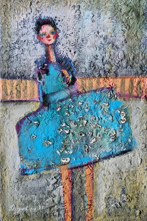 little Wabi-sabi / turquoise dress 绘画, 11.8x7.9 in