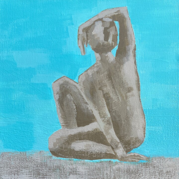 Figure of a woman on blue 绘画, 9.8x9.8 in