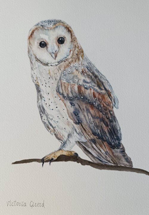 Сhouette , hibou 绘画, 11.7x8.3 in