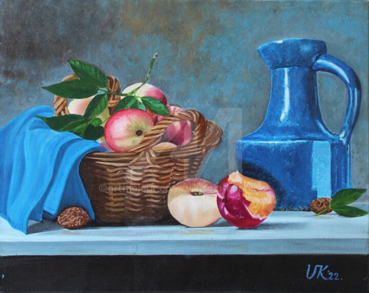 „Stillleben mit dem blauen Krug“ 绘画, 15.8x19.7 in