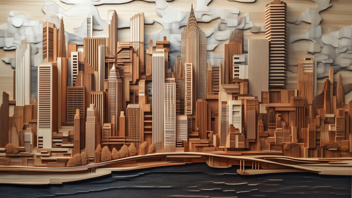 City of Contrast: Monumental Bridge and Diverse Architecture Digital Arts