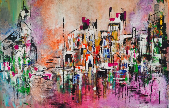 Painting titled "Urban Oasis" by Atignas Art, Original Artwork, Acrylic