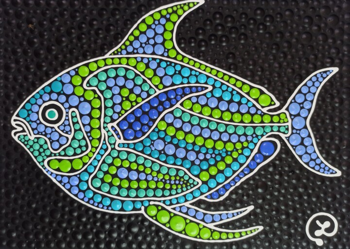 Green Fish 绘画, 8.3x11.8 in