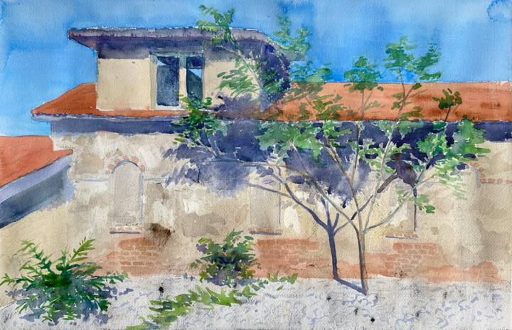Derelict House with Tree – Watercolor 绘画, 13.3x20.7 in