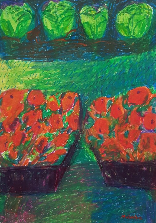 Pintura titulada "PANIERS DE POMMES" por Mchartrie, Obra de arte original, Pastel