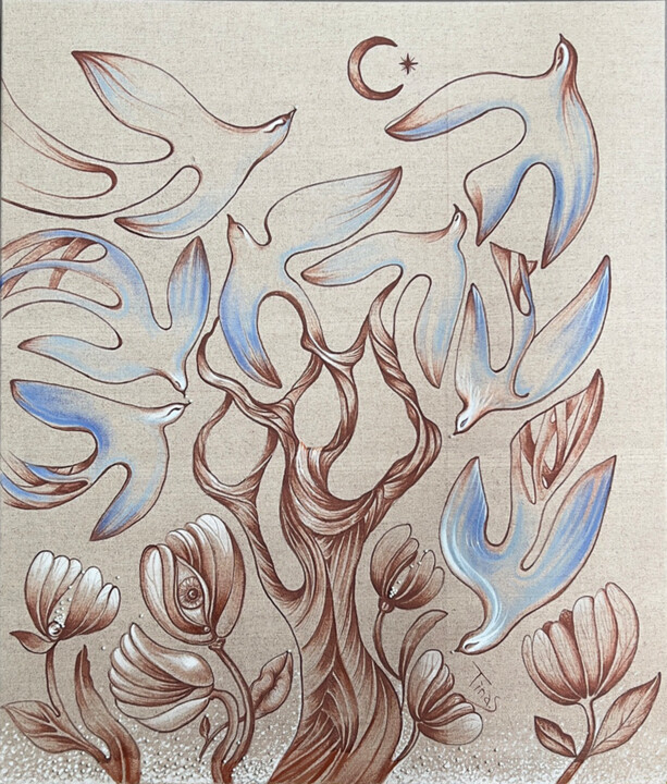 Flight is a Thought” – Nature-Inspired Textured Pittura, 40,9x34,7 in