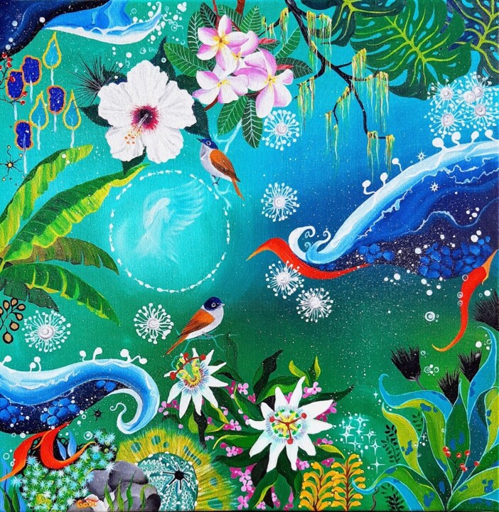 Painting titled "Outbreak of Joy" by Gabi Vitry Art, Original Artwork, Oil Mounted on Wood Stretcher frame