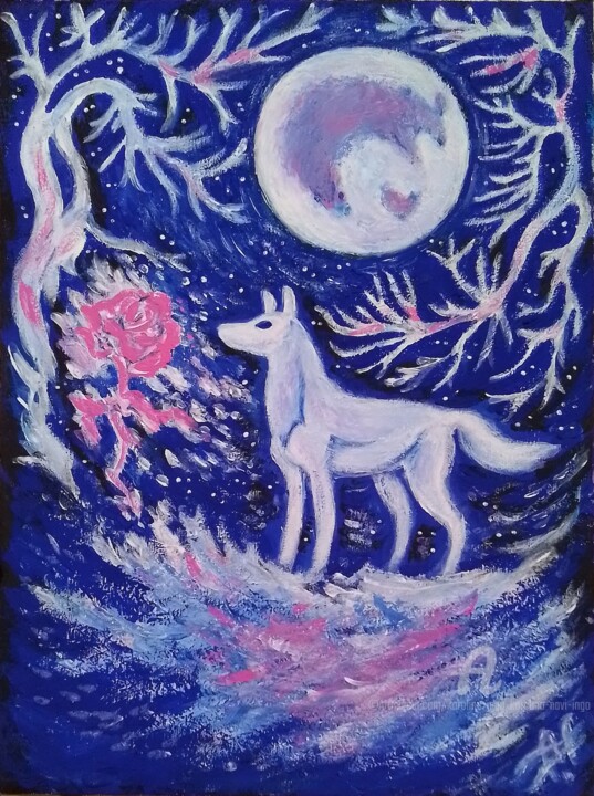 The Wolf and the Rose. The Legend of the Moon 绘画, 15.8x11.8 in