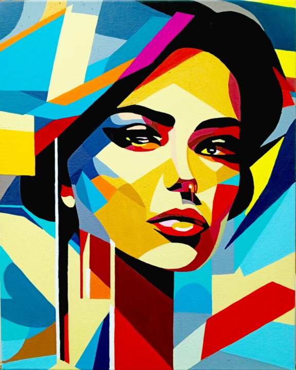 Painting titled "Geometric abstracti…" by Anatolii Rabkov, Original Artwork, Acrylic Mounted on Wood Stretcher frame