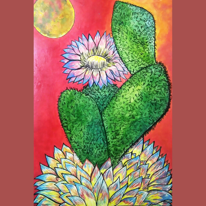 Cacto do sol 绘画, 7.9x5.9 in