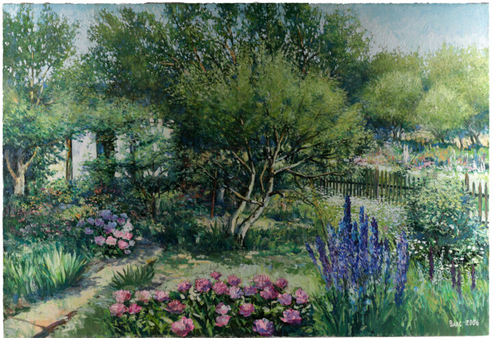 Июнь гуляет по садам. (June walks through the gardens) Tablo, 25,6x37,4 in