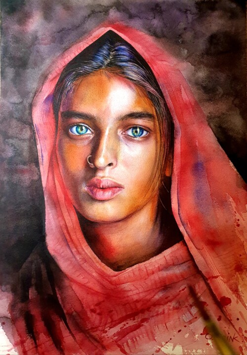 Painting titled "Fire" by Olga Brink Art, Original Artwork, Watercolor