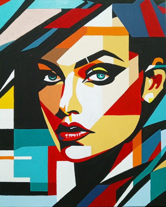 Painting titled "Geometric abstracti…" by Anatolii Rabkov, Original Artwork, Acrylic Mounted on Wood Stretcher frame