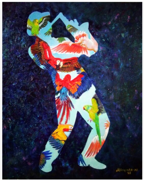 Painting titled "March" by Alex Goldfinch, Original Artwork, Oil Mounted on Wood Stretcher frame