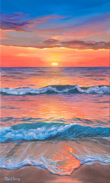 Ocean Sunset 绘画, 19.7x11.8 in