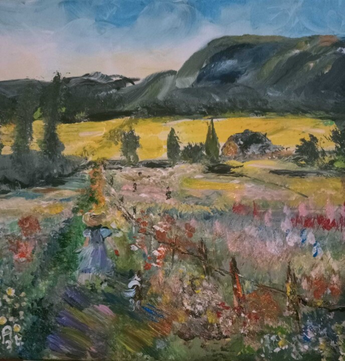 Peinture intitulée "La fillette au mili…" par Audran, Œuvre d'art originale, Acrylique