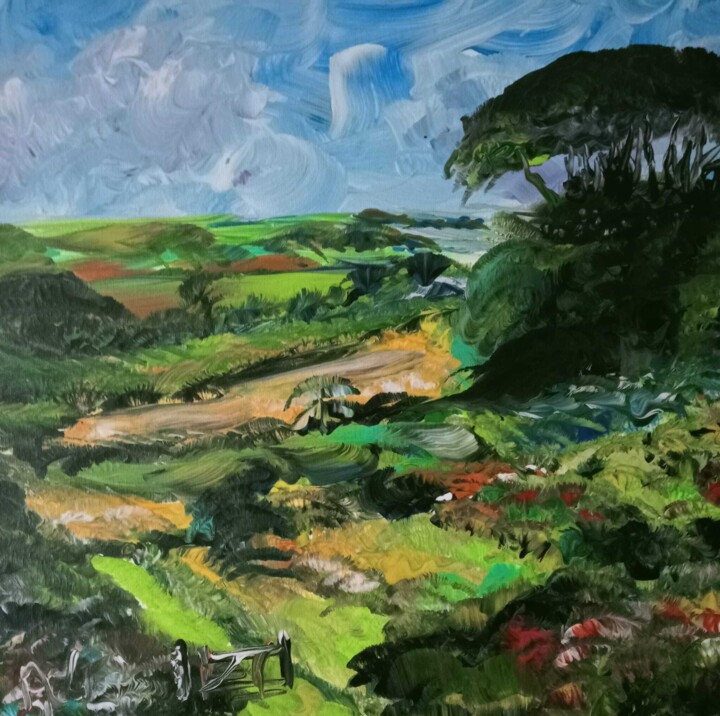 Peinture intitulée "La campagne le matin" par Audran, Œuvre d'art originale, Acrylique