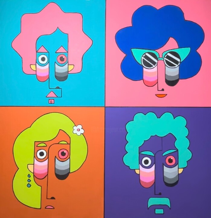 Peinture intitulée "Portreler 3" par Burcu Assar, Œuvre d'art originale, Acrylique