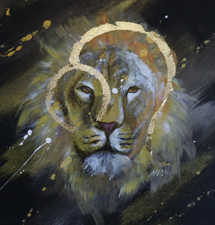 Painting titled "Löwe - Sternzeichen" by Manuela Winteler, Original Artwork, Acrylic