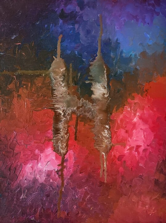 Energy art painting - Hagalaz: Awakening Through Chaos 绘画, 15.8x11.8 in