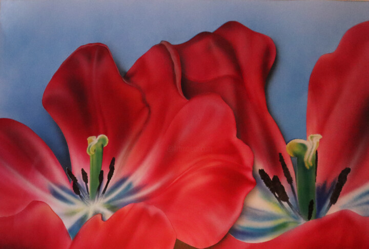 Painting titled "FlowerPower" by Manuela Winteler, Original Artwork, Airbrush Mounted on Other rigid panel