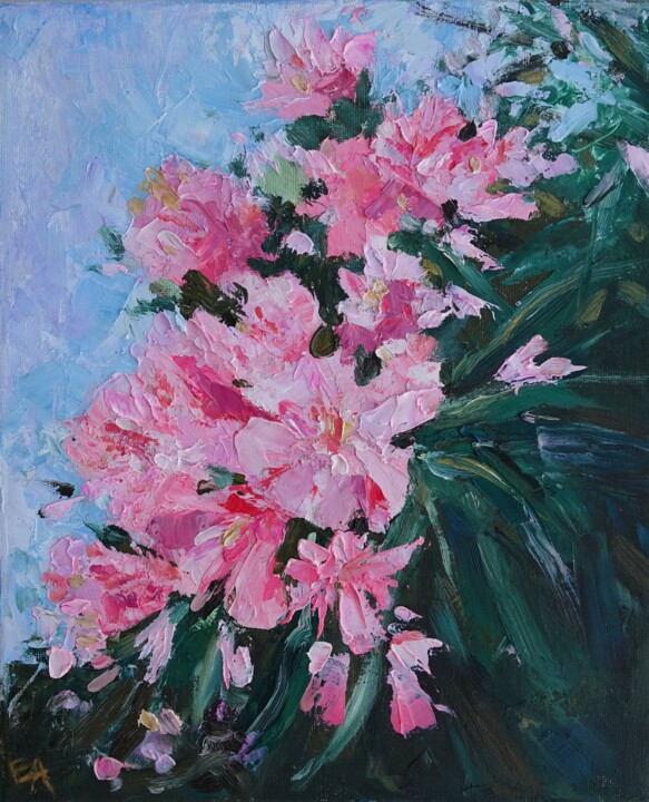 Peinture intitulée "Oleander flower" par Elena Afanaseva, Œuvre d'art originale, Huile