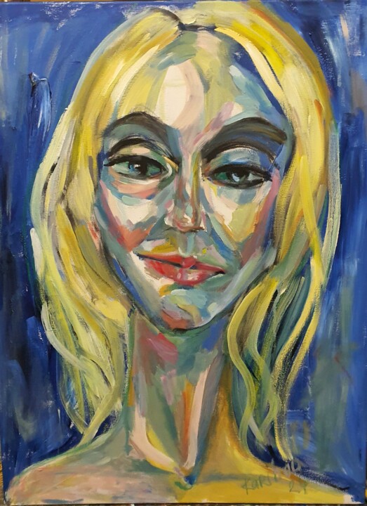 Blue portrait of a girl. Pittura, 31,5x23,6 in