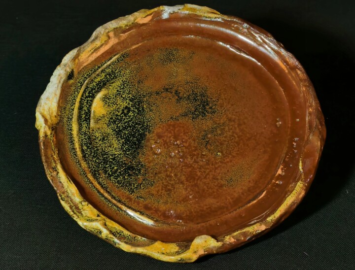 Wood-fired Ceramic Plate-Brozne Scultura, 11,8x11,8 in