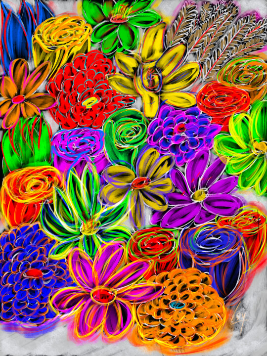 Arts numériques intitulée "Bouquet 2" par Voy, Œuvre d'art originale, Peinture numérique