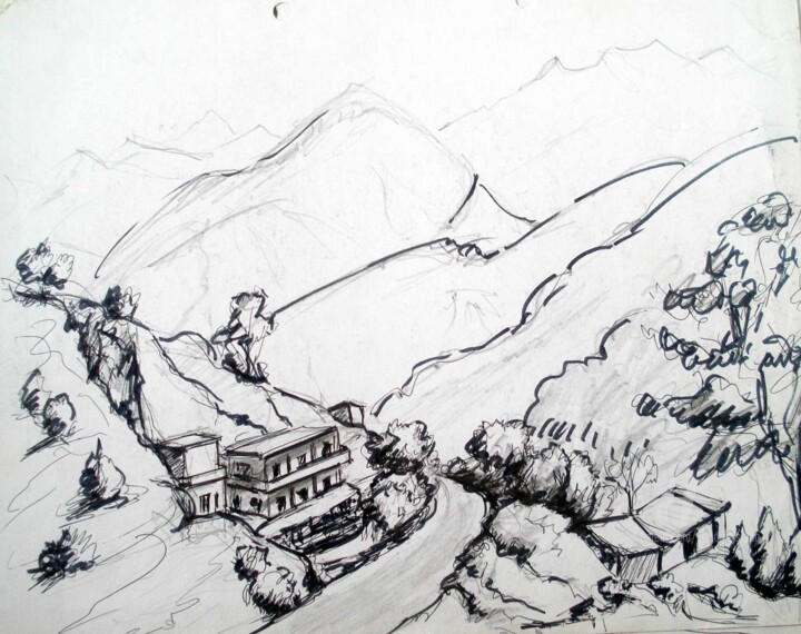 Dessin intitulée "ALAKNANDA FROM CIRC…" par Suddha Sama, Œuvre d'art originale, Stylo gel