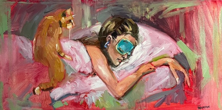 Painting titled "Завтрак у Тиффани" by Olga Bronskikh, Original Artwork, Oil