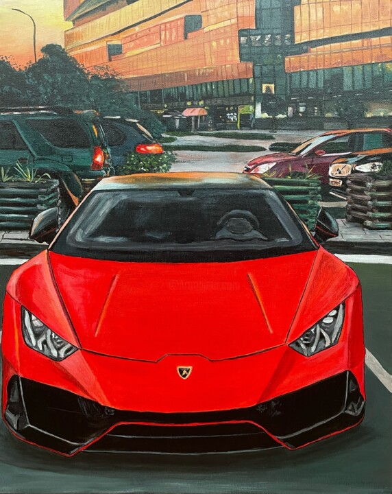 Red Lamborghini 绘画, 19.7x15.8 in
