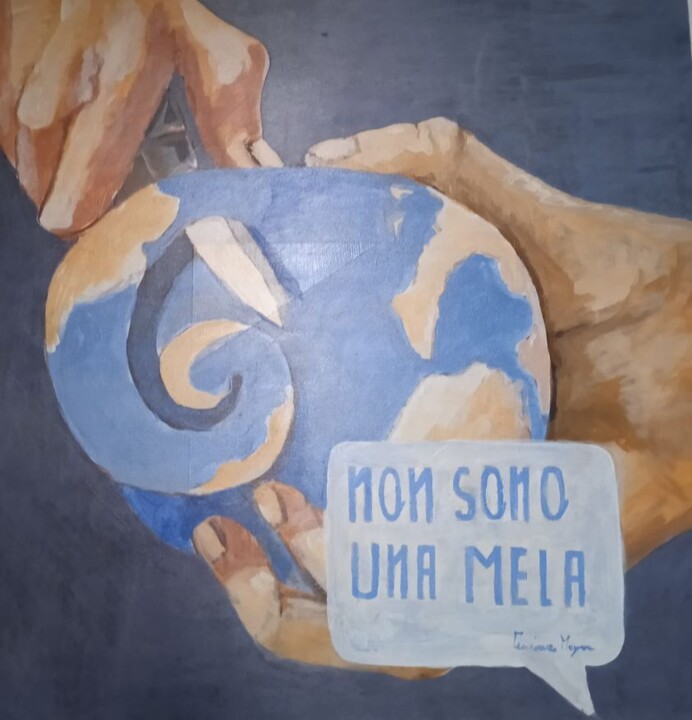 Peinture intitulée "non sono una mela" par Luciana Mayer, Œuvre d'art originale, Collages Monté sur Châssis en bois