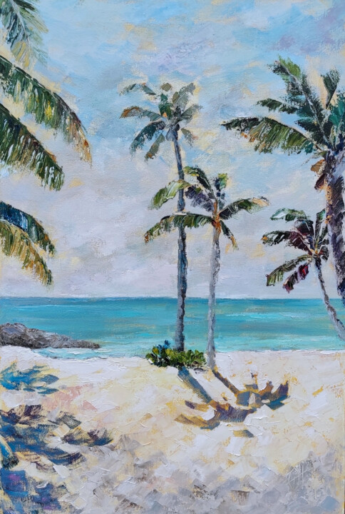 ""Palm trees and the…" başlıklı Tablo Olga Ponomarenko tarafından, Orijinal sanat, Petrol Ahşap Sedye çerçevesi üzerine mont…