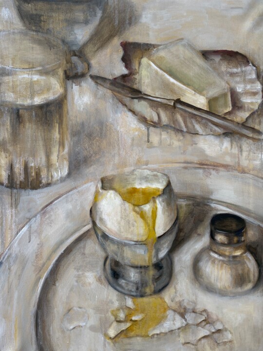 Still life with egg and cheese 绘画, 27.6x19.7 in
