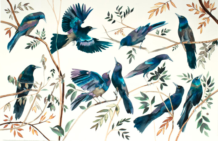 Grackles 绘画, 26x40 in