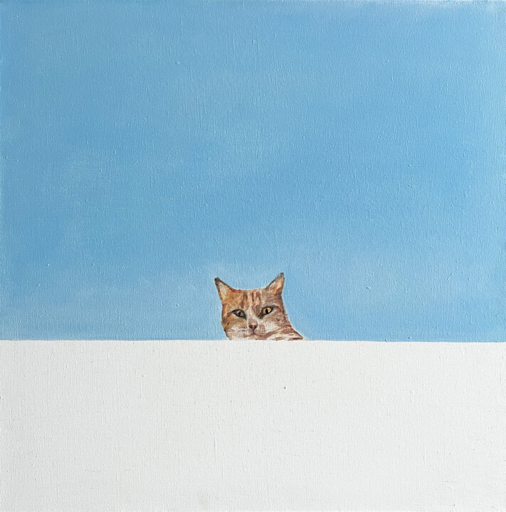 CAT LOVER’S MINIMALIST CANVAS BLUE SKY SCANDINAVIAN 绘画, 23.6x23.6 in