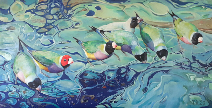 RAINBOW FINCHES Schilderij, 19,7x39,4 in