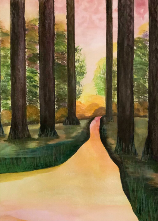 Painting titled "Dark Trees Against…" by Artistry By Ajanta, Original Artwork, Watercolor