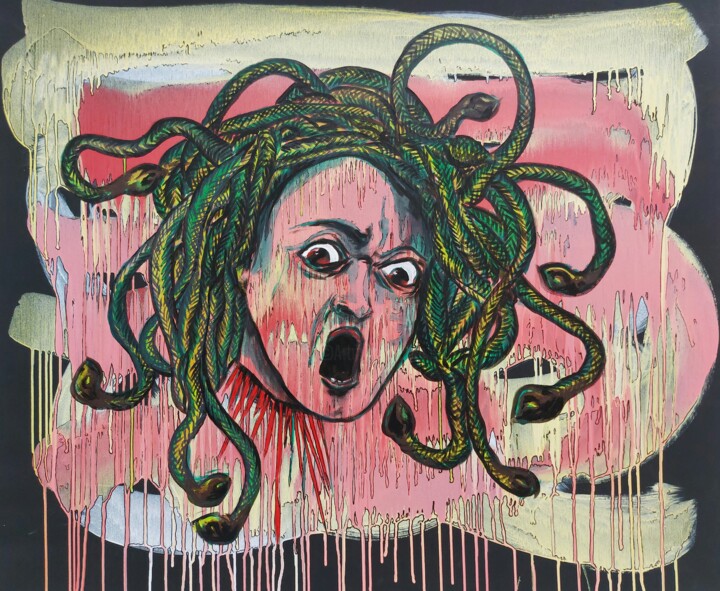 Peinture intitulée "Méduse coulures" par Baptiste Laurent, Œuvre d'art originale, Acrylique