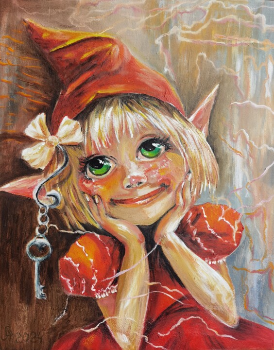 A little keeper of secrets - Clavina. Original oil art. Painting, 20x16 in